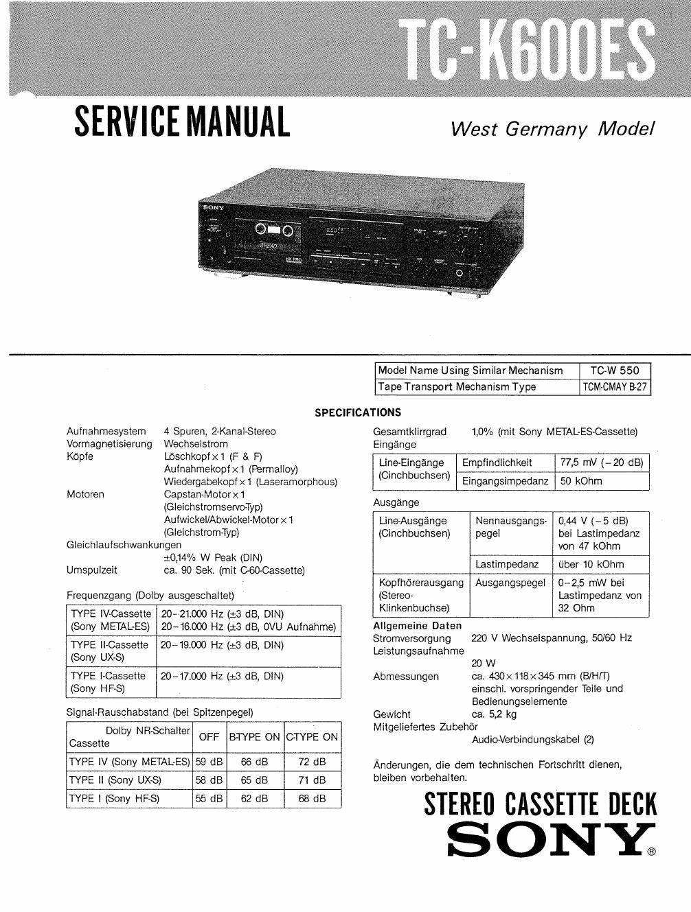 sony tc k 600 es service manual