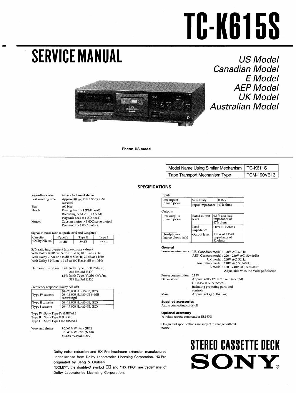 sony tc k 615 s service manual