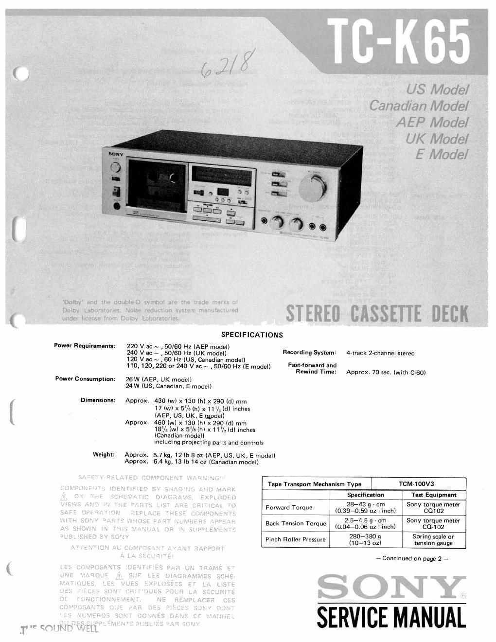 sony tc k 65 service manual