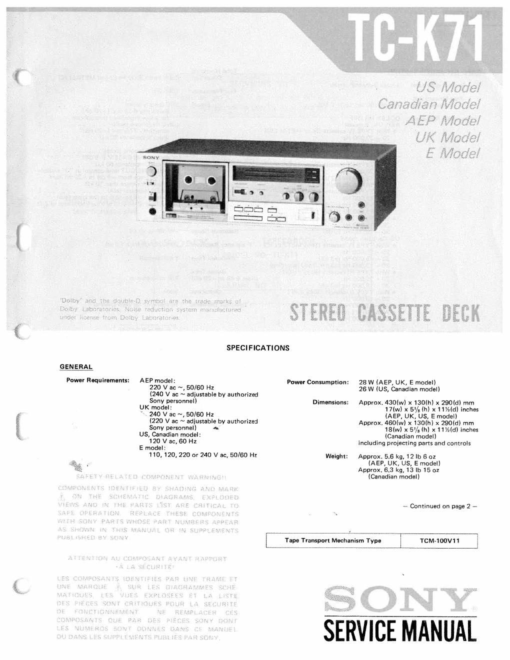 sony tc k 71 service manual