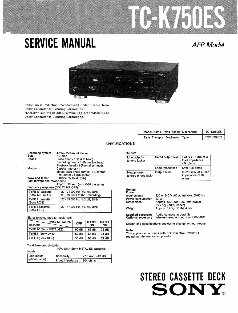 sony tc k 750 es service manual