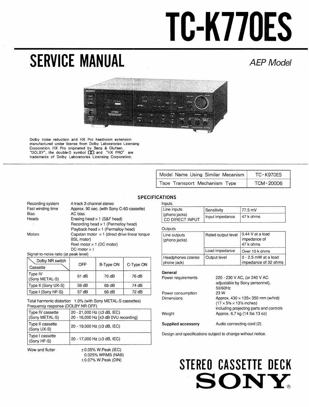 sony tc k 770 es service manual