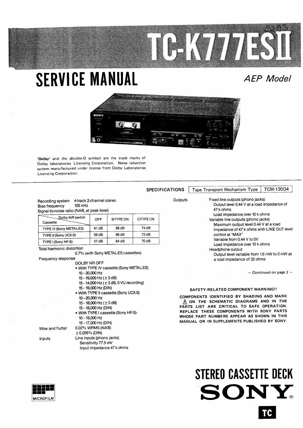 sony tc k 777 es mk2 service manual