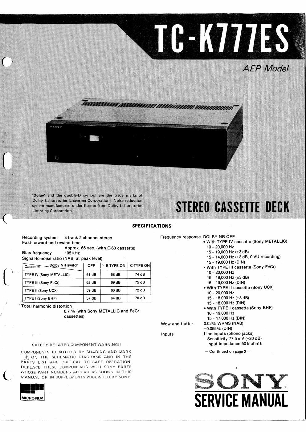 sony tc k 777 es service manual