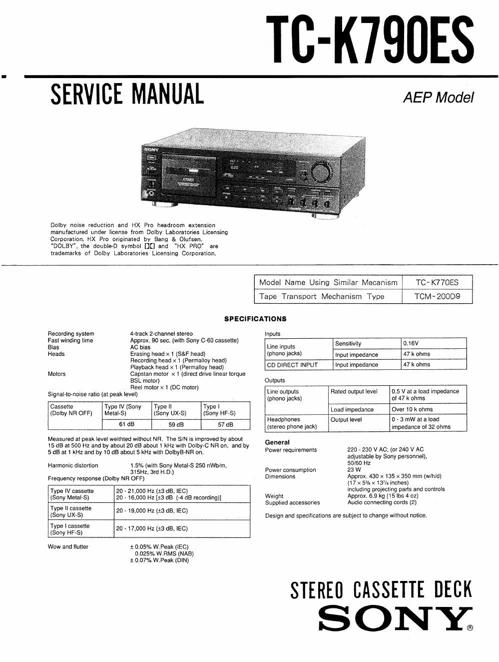 sony tc k 790 es service manual