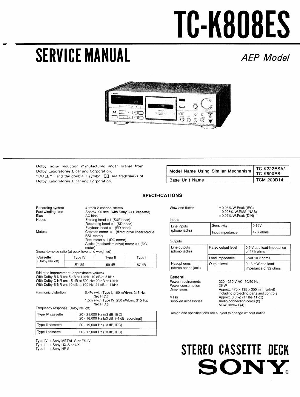 sony tc k 808 es service manual