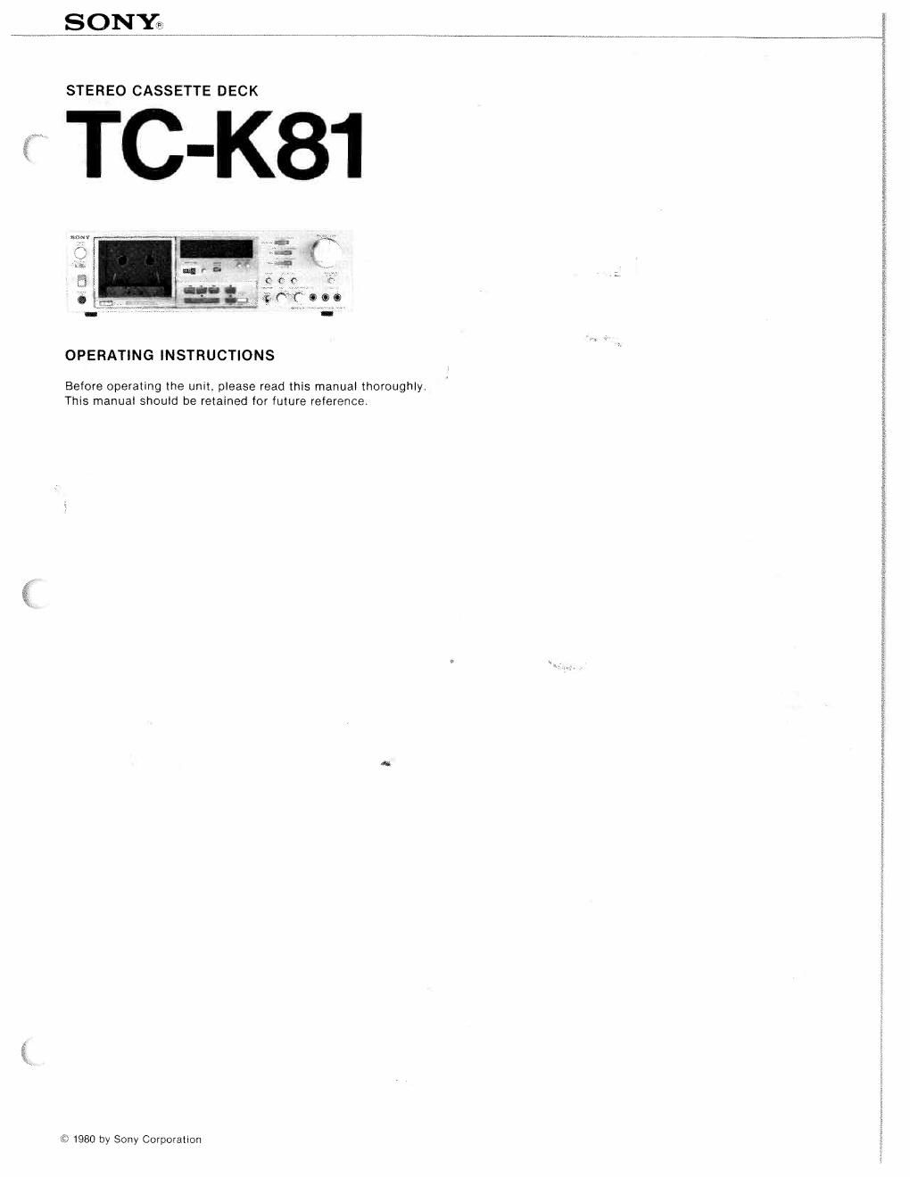 sony tc k 81 owners manual