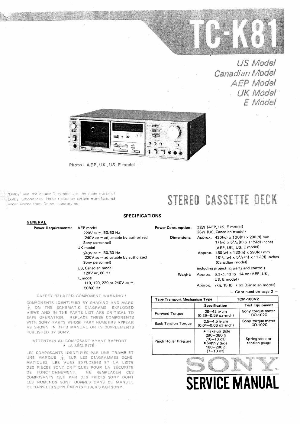 sony tc k 81 service manual