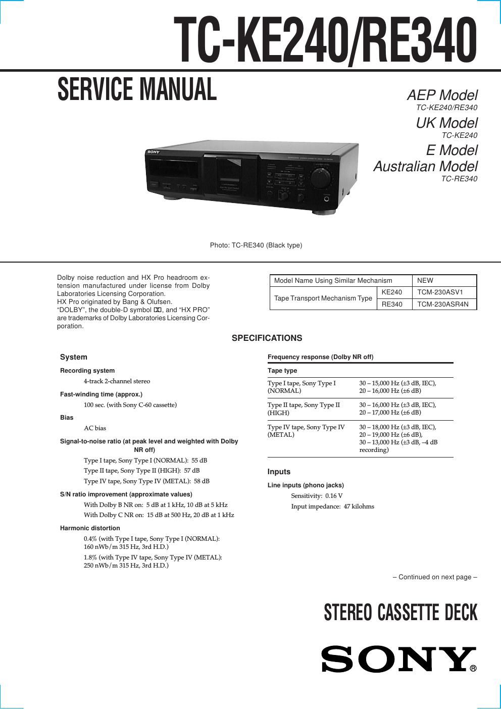 sony tc ke 240 service manual