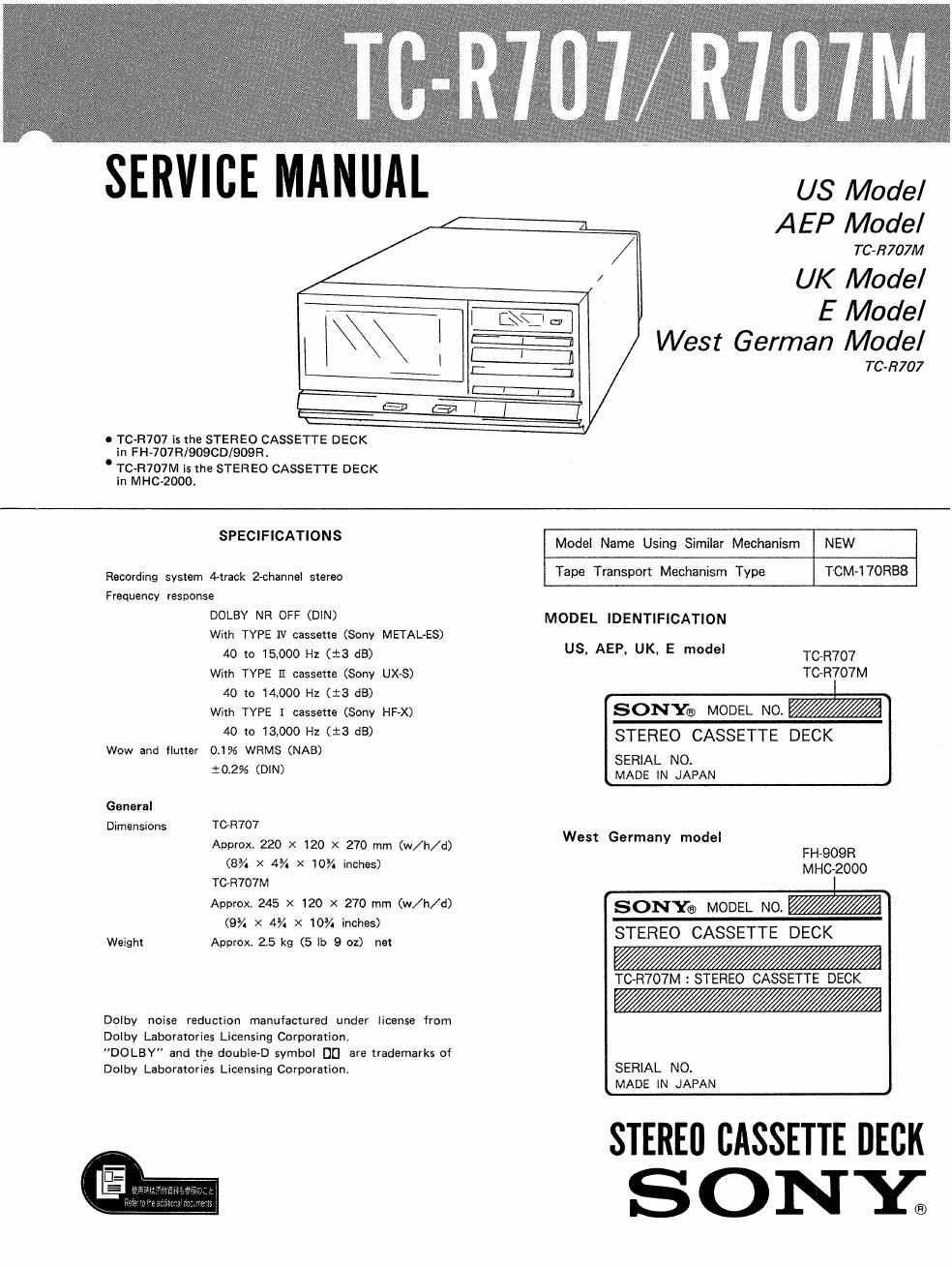 sony tc r 707 m service manual
