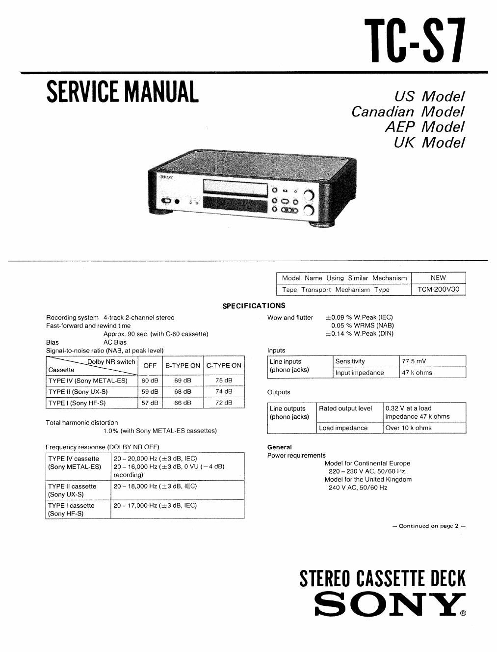 sony tc s 7 service manual