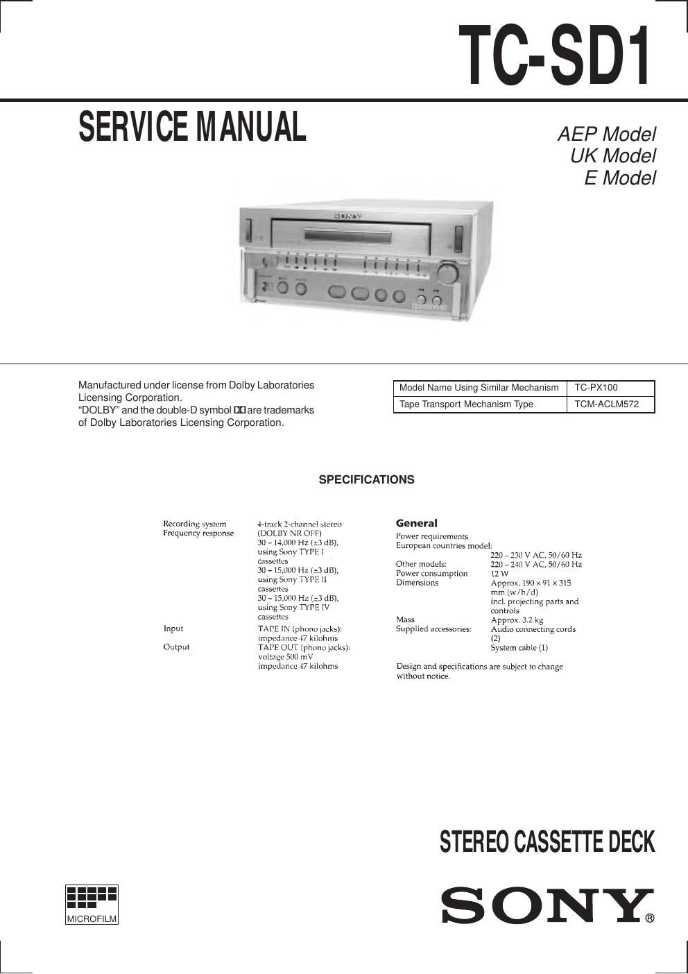 sony tc sd 1 service manual