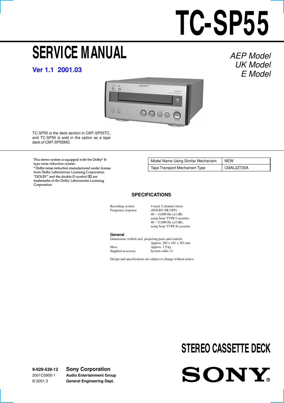 sony tc sp 55 service manual