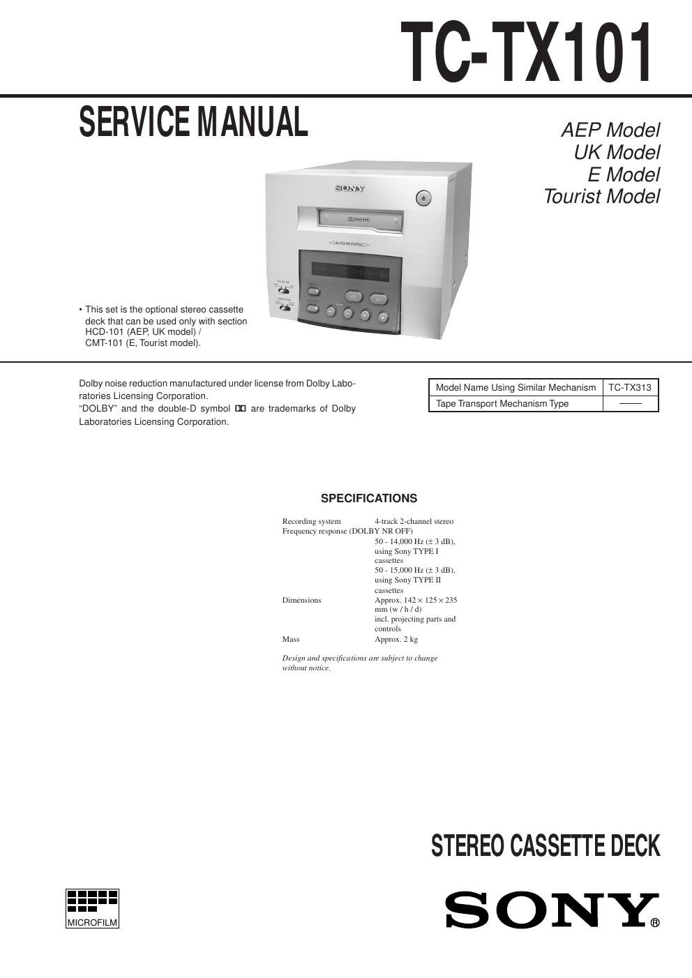 sony tc tx 101 service manual