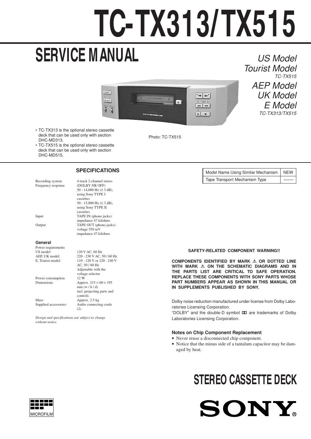 sony tc tx 313 service manual