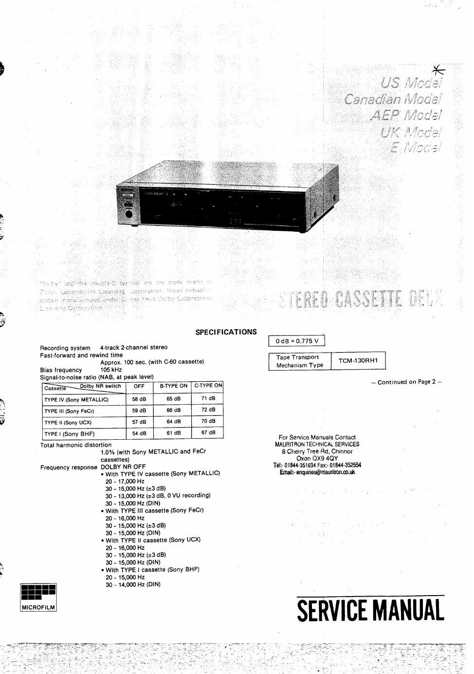 sony tc v 7 service manual