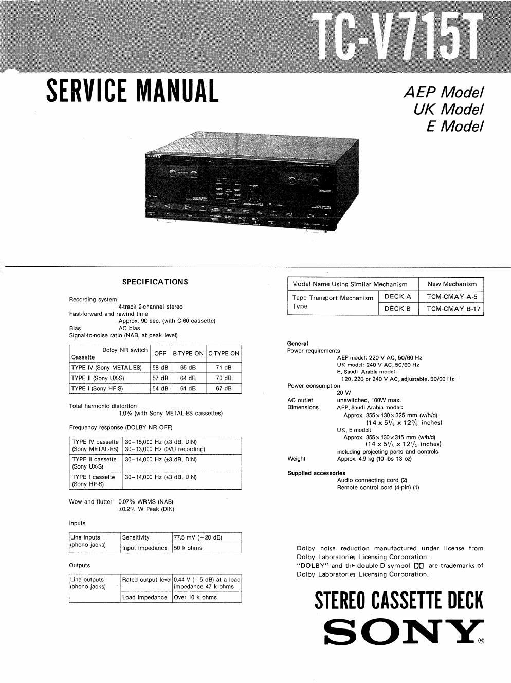 sony tc v 715 t service manual