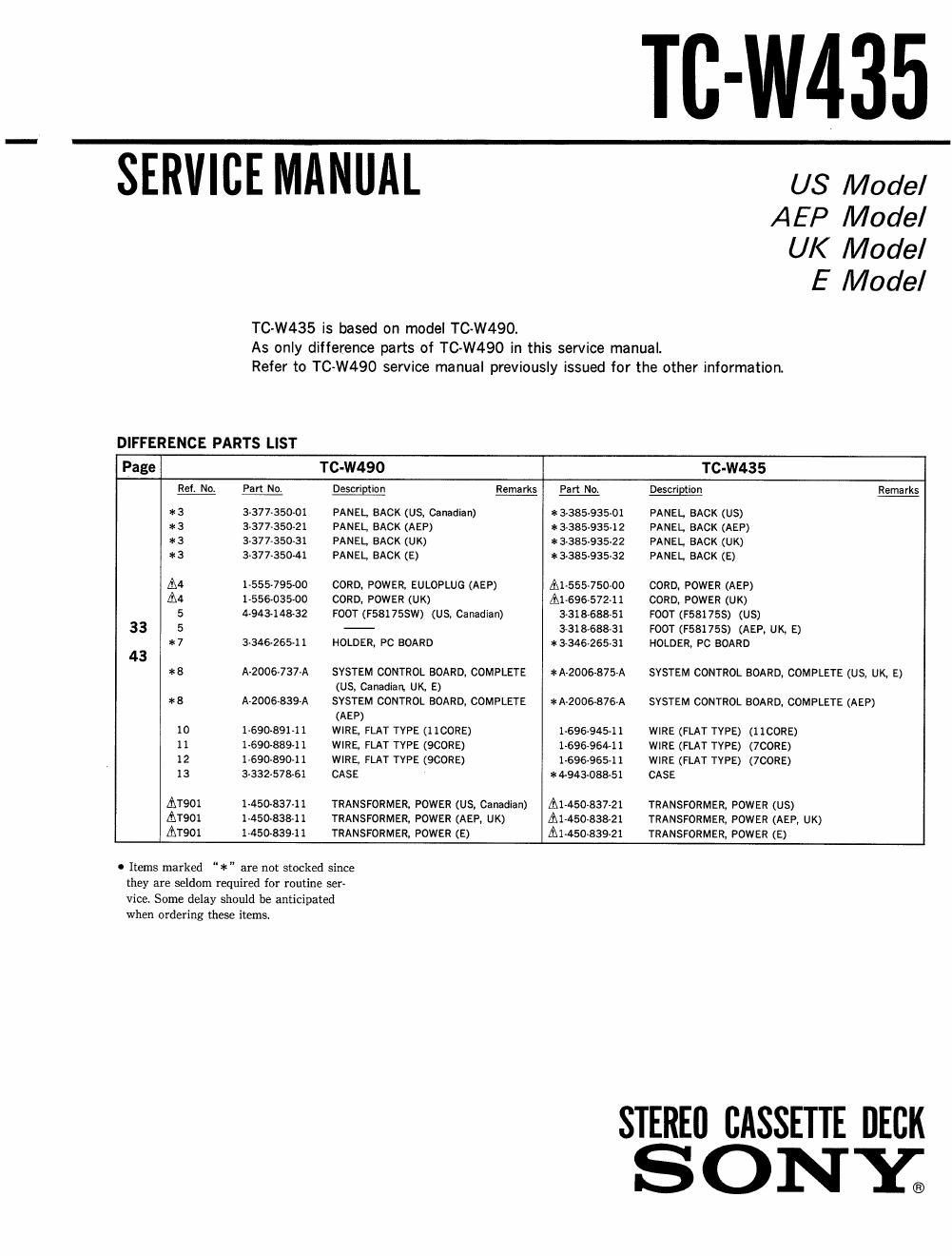 sony tc w 435 service manual