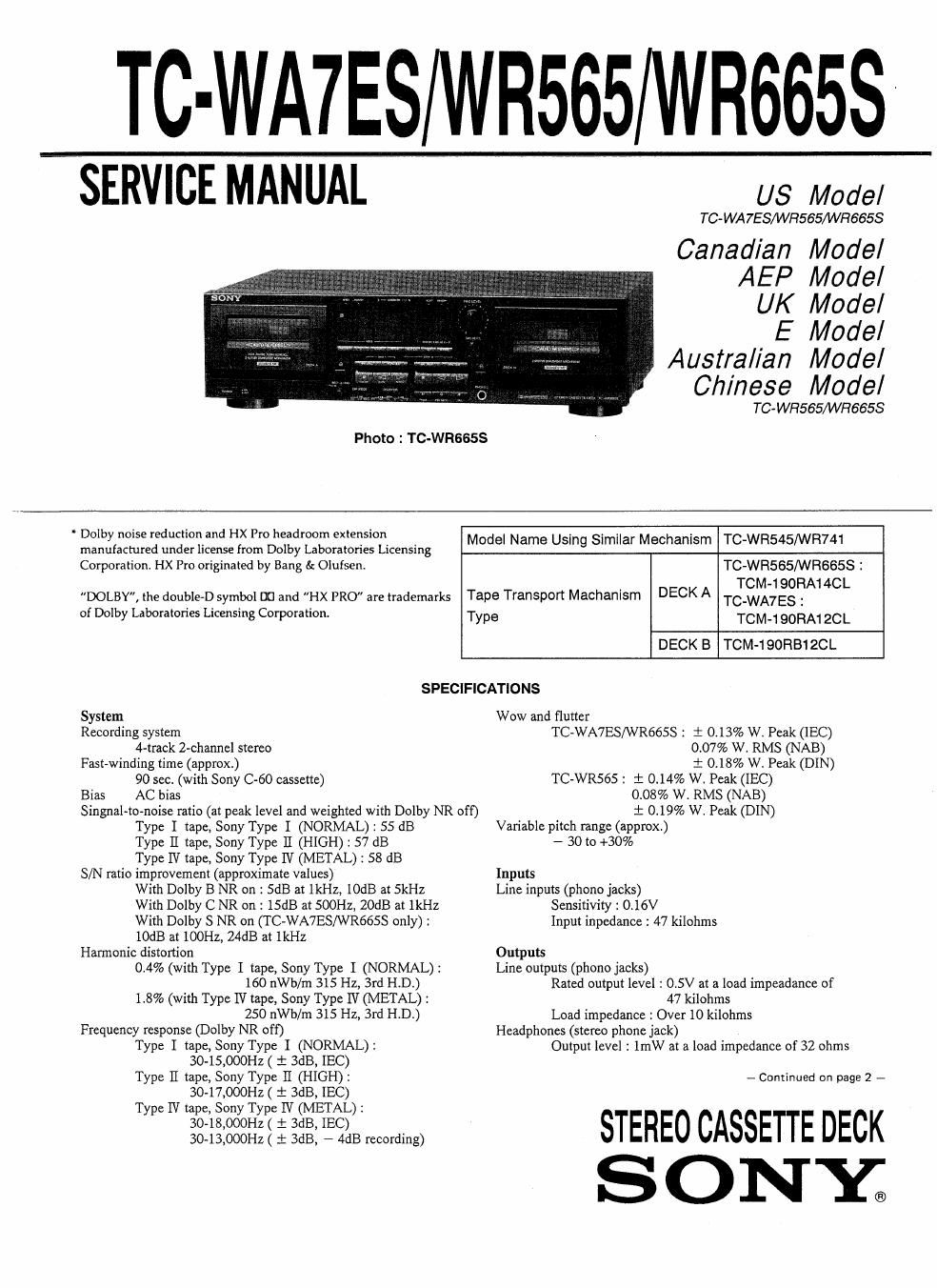 sony tc wa 7es service manual