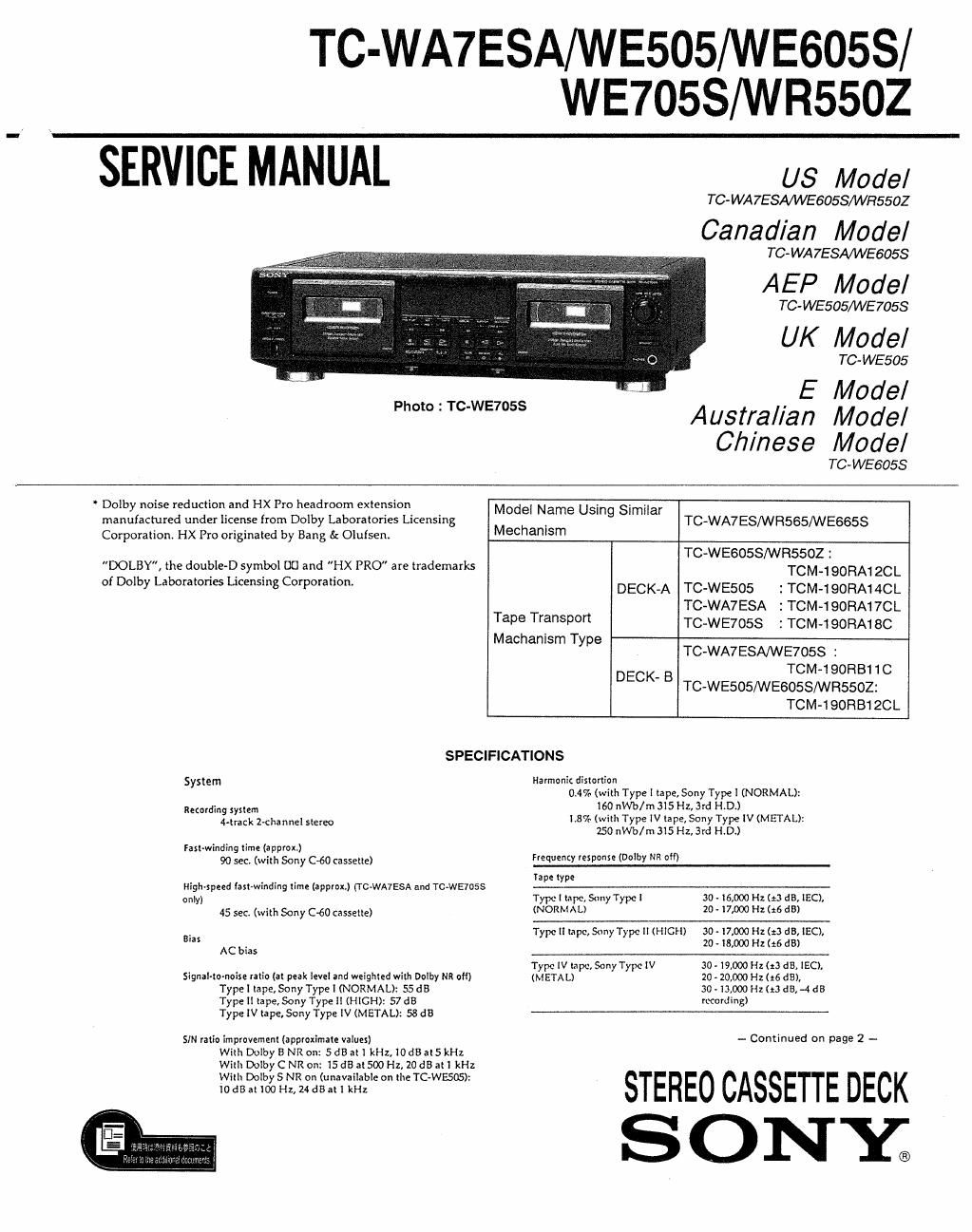 sony tc wa 7esa service manual