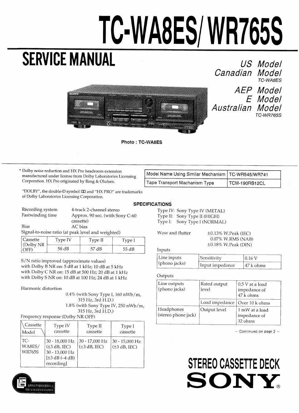 sony tc wa 8es service manual