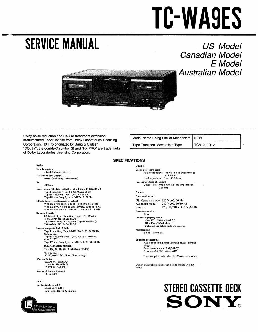 sony tc wa 9es service manual