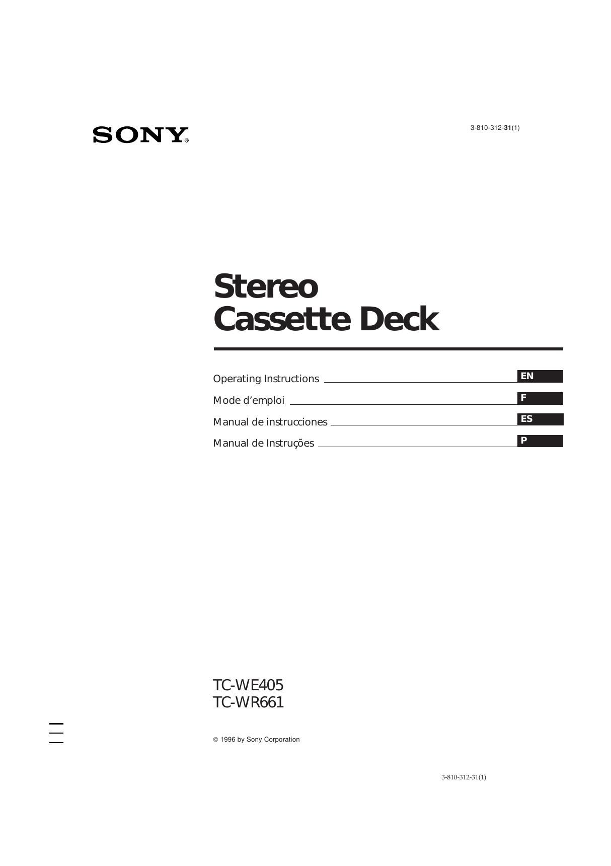 sony tc we 405 owners manual