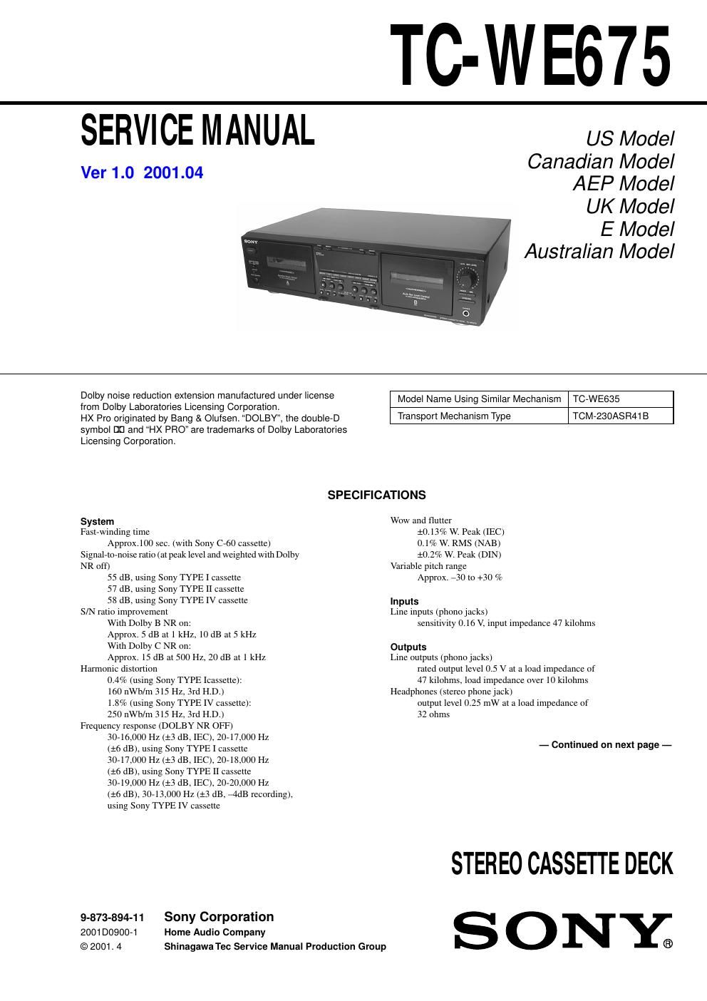 sony tc we 675 service manual 2