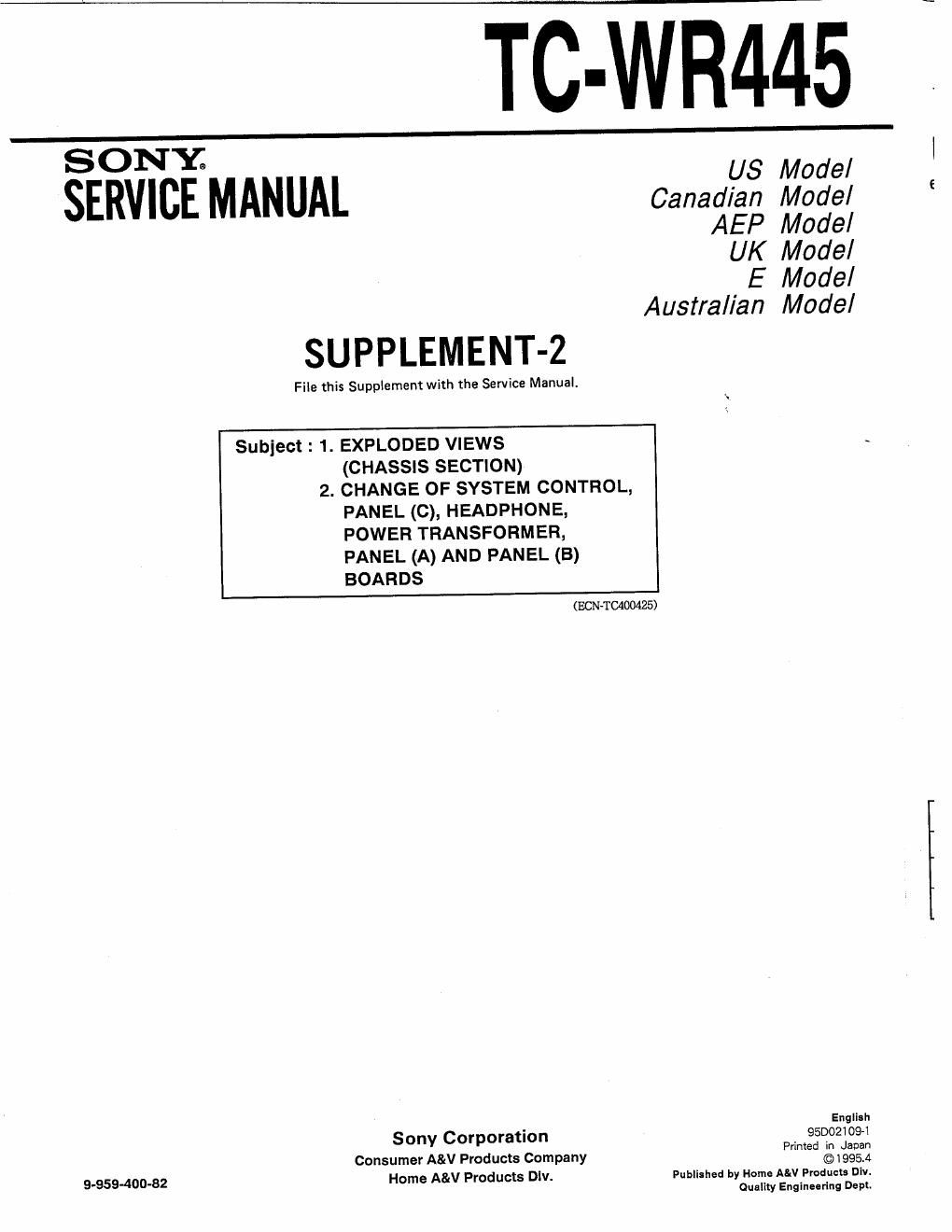 sony tc wr 445 service manual