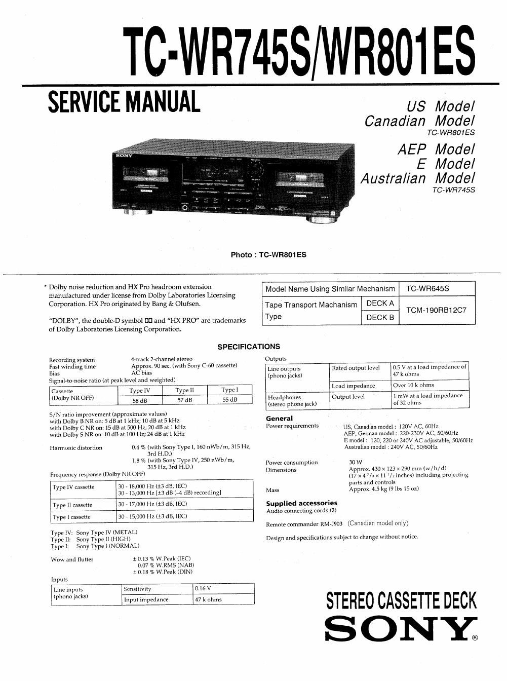 sony tc wr 745 s service manual