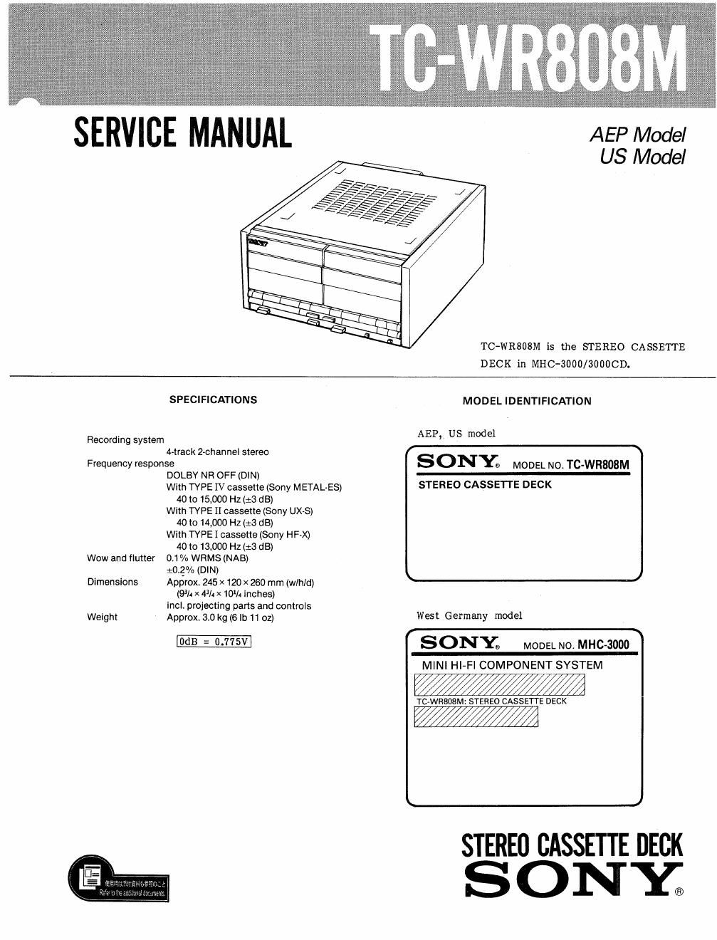 sony tc wr 808 m service manual