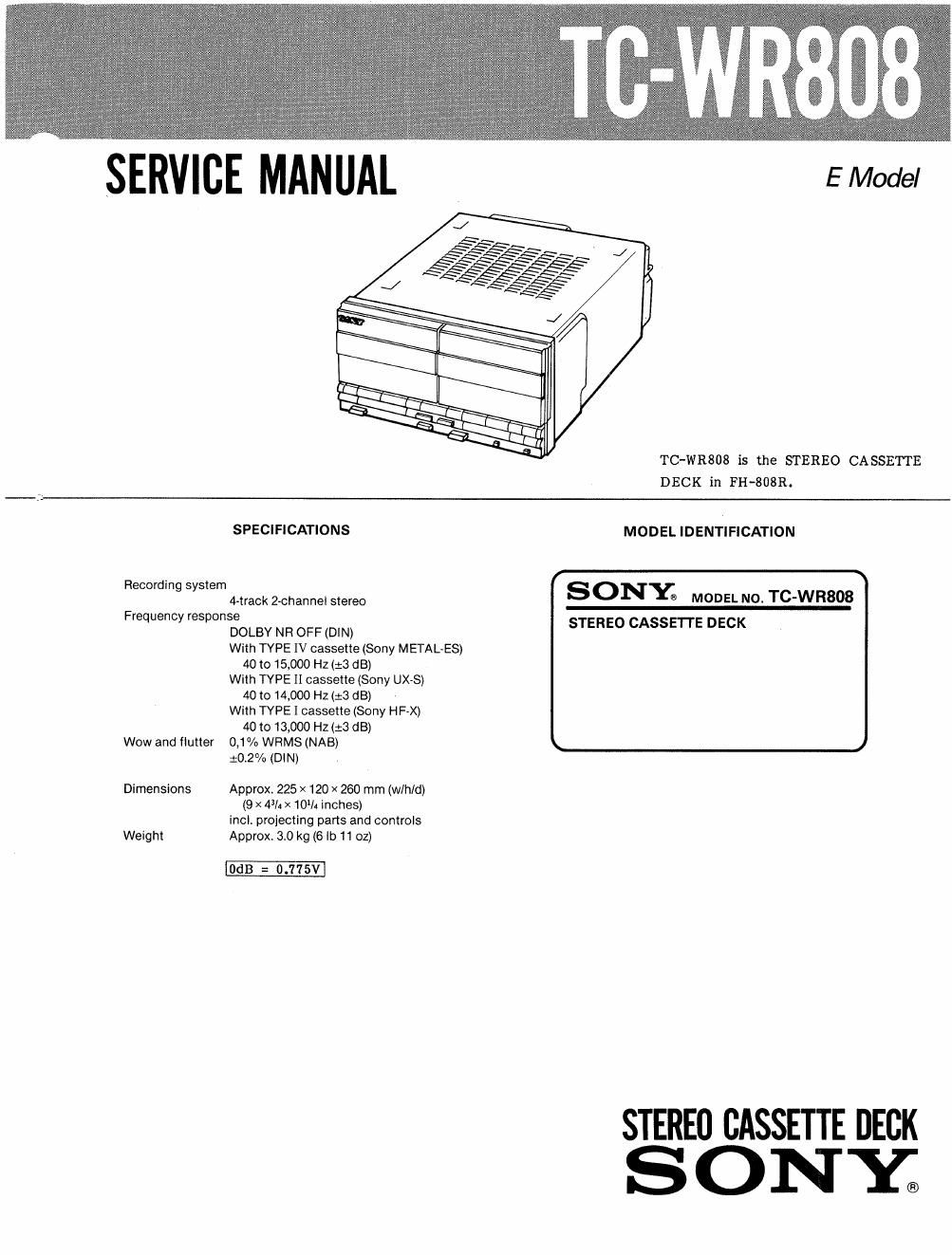 sony tc wr 808 service manual