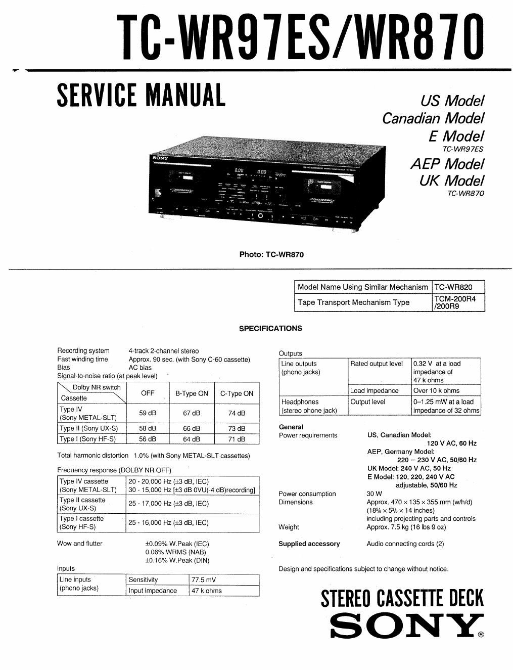 sony tc wr 870 service manual 2