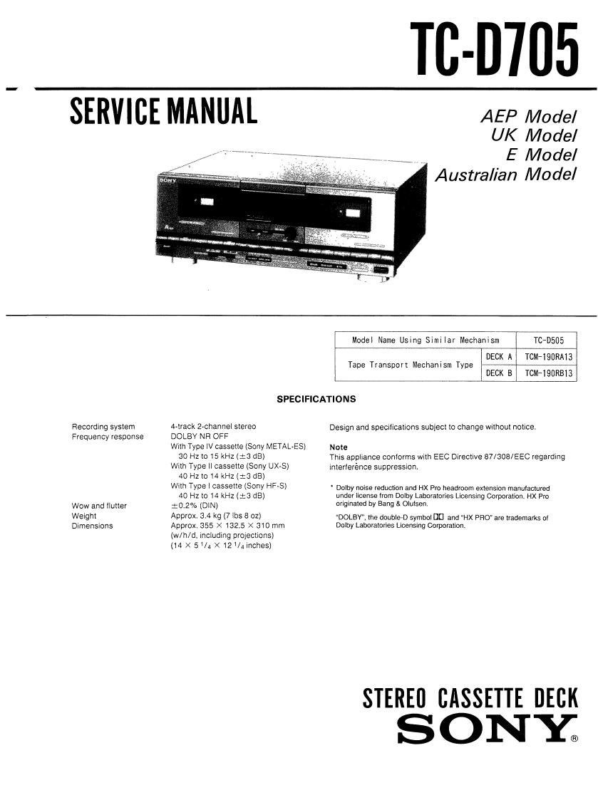 Sony TCD 705 Service Manual