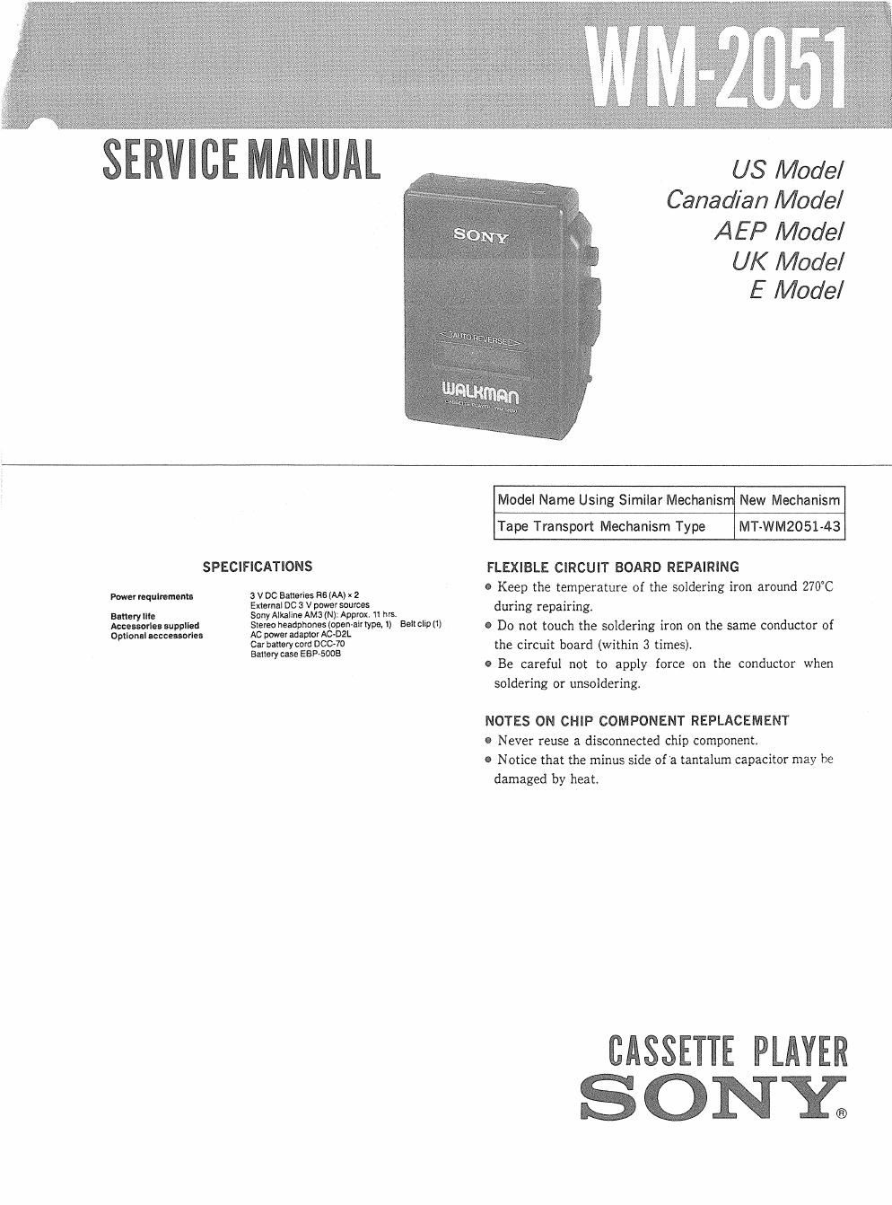 sony wm 2051 service manual