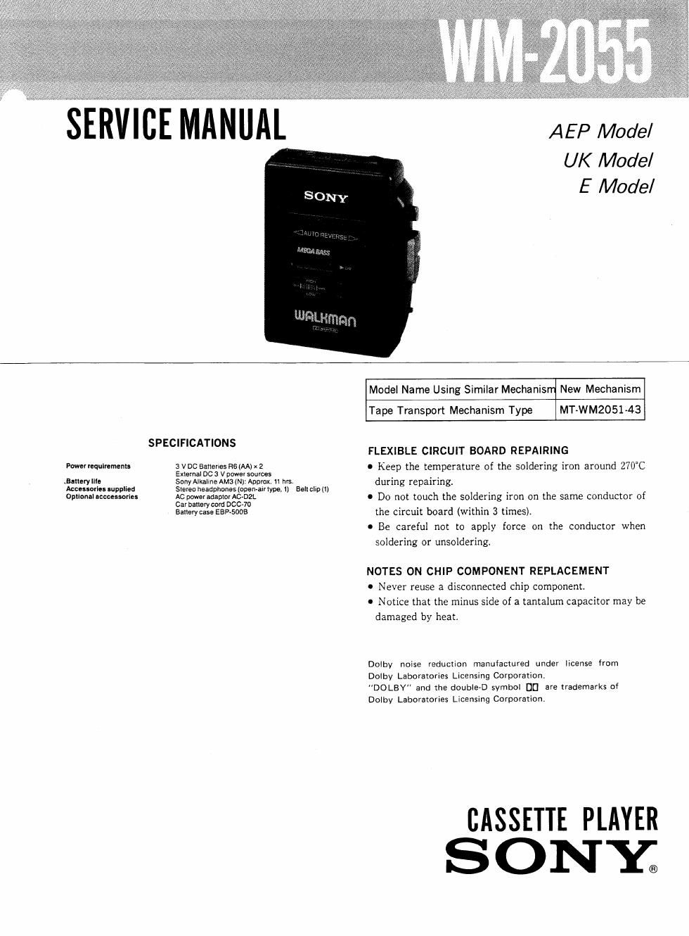 sony wm 2055 service manual