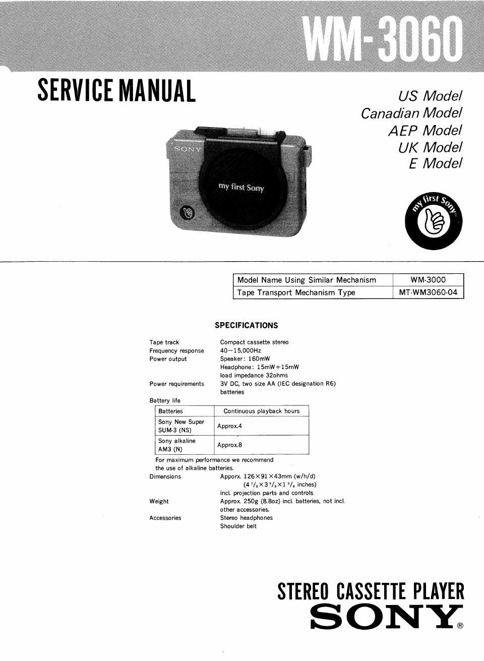 sony wm 3060 service manual