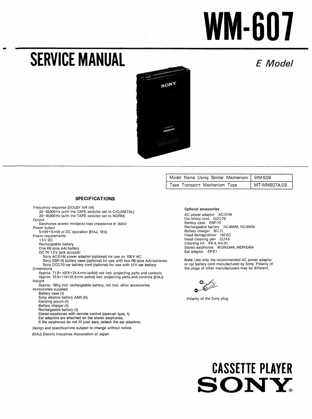 sony wm 607 service manual