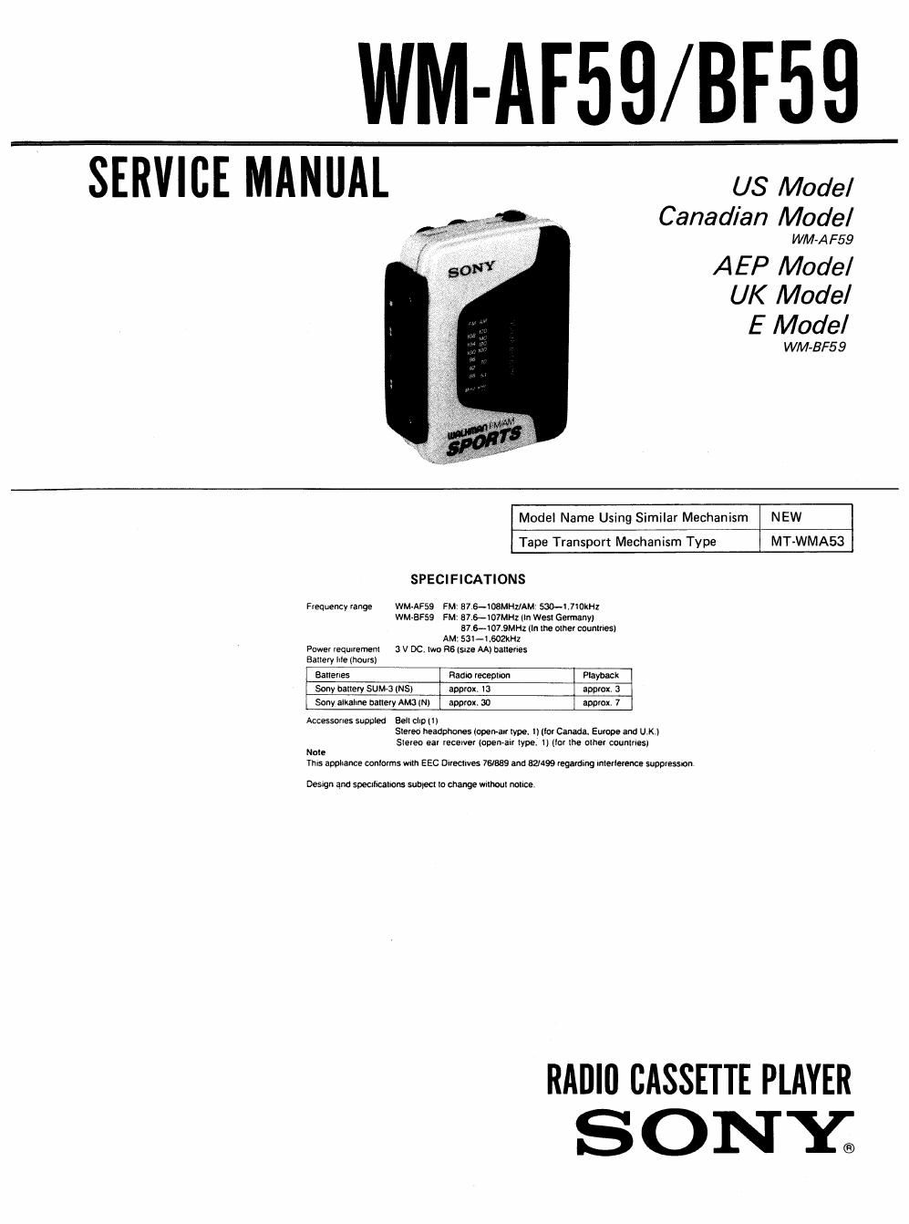 sony wm af 59 service manual