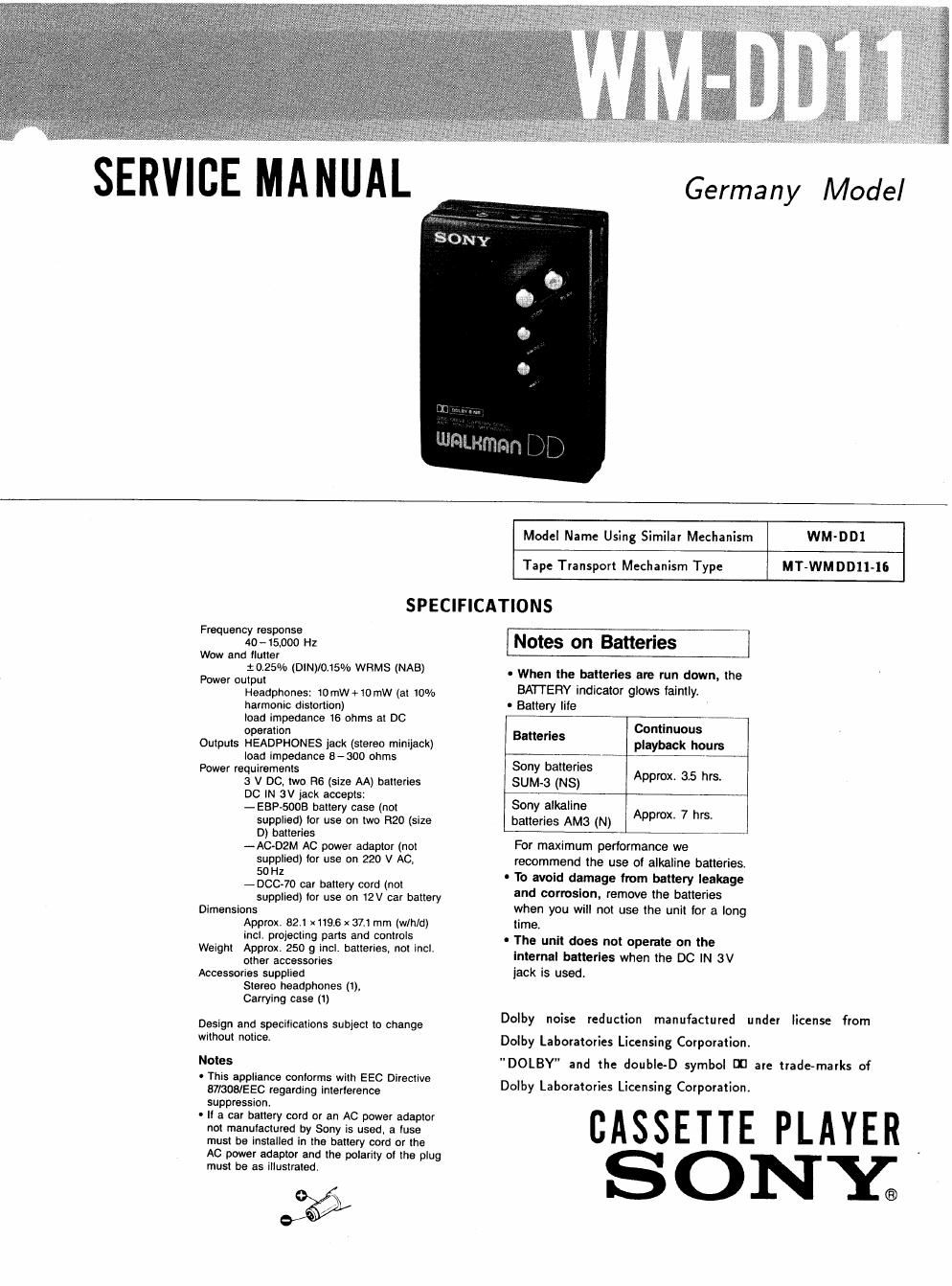 sony wm dd 11 service manual