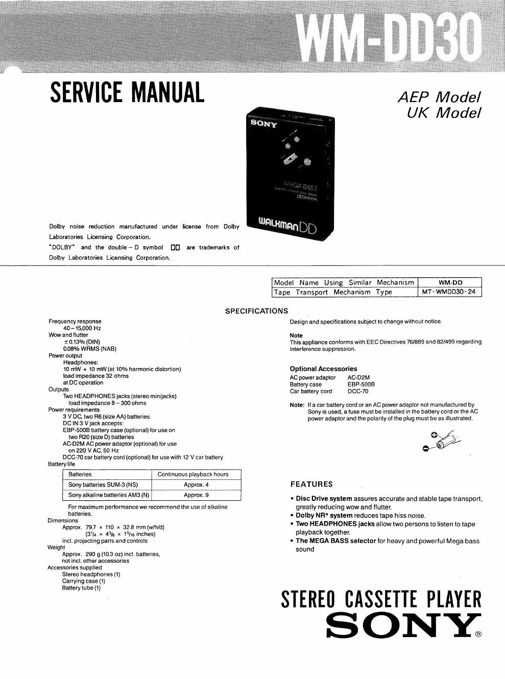 sony wm dd 30 service manual
