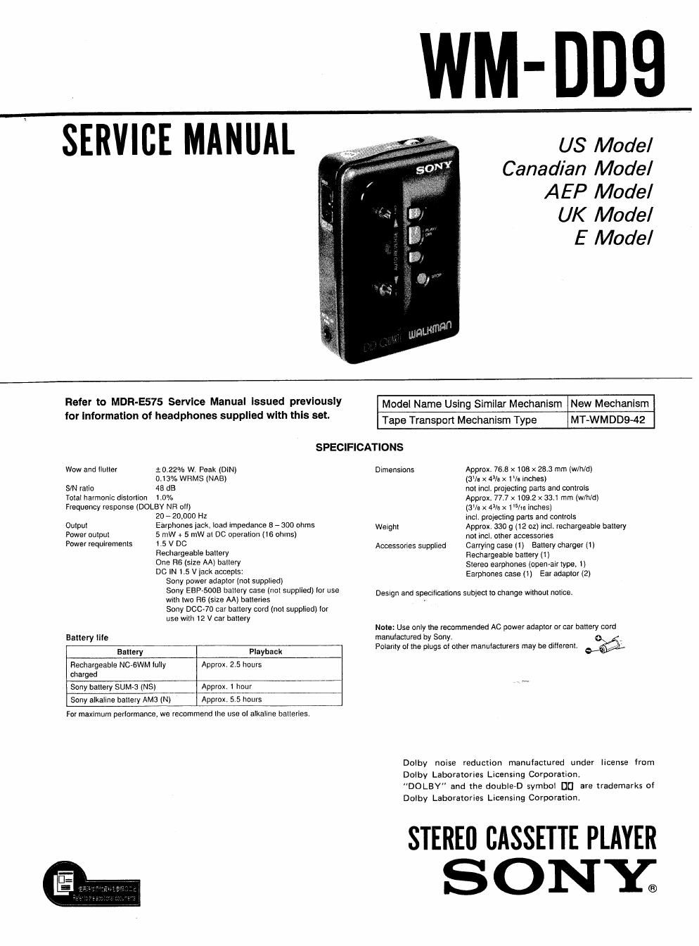 sony wm dd 9 service manual