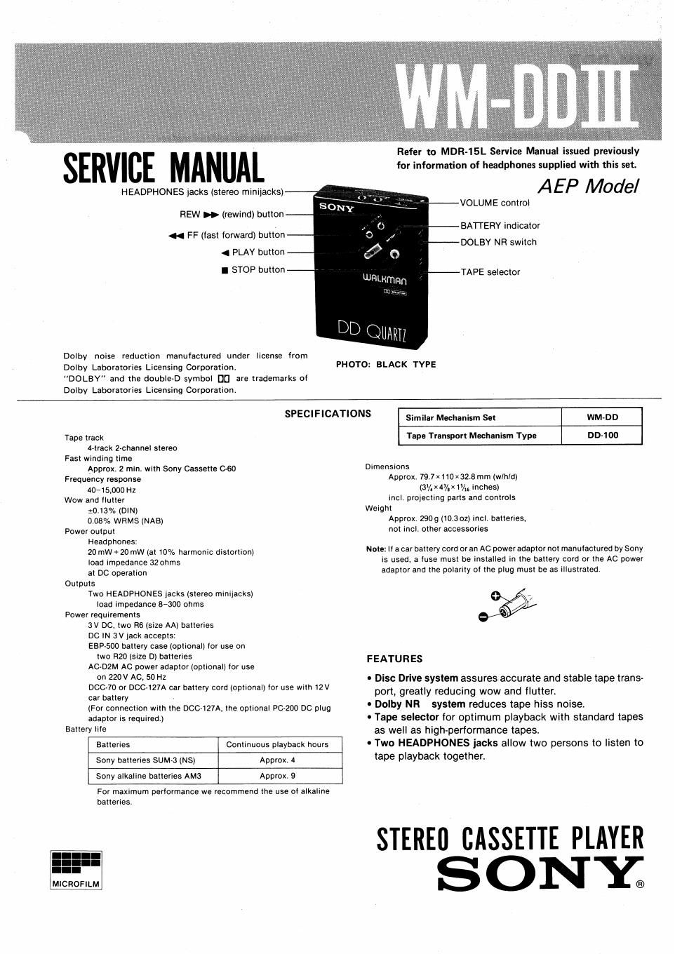 sony wm dd mk3 service manual