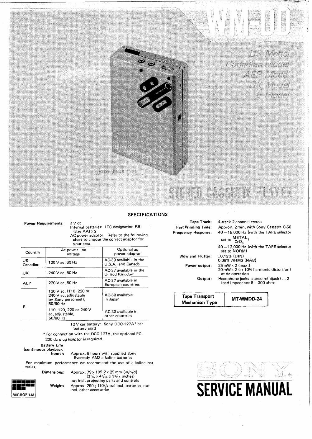 sony wm dd service manual