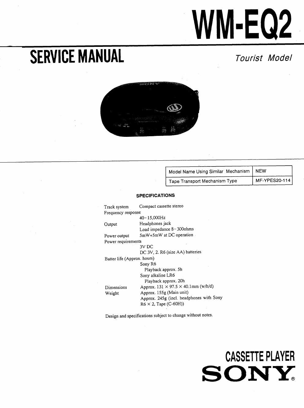 sony wm eq 2 service manual