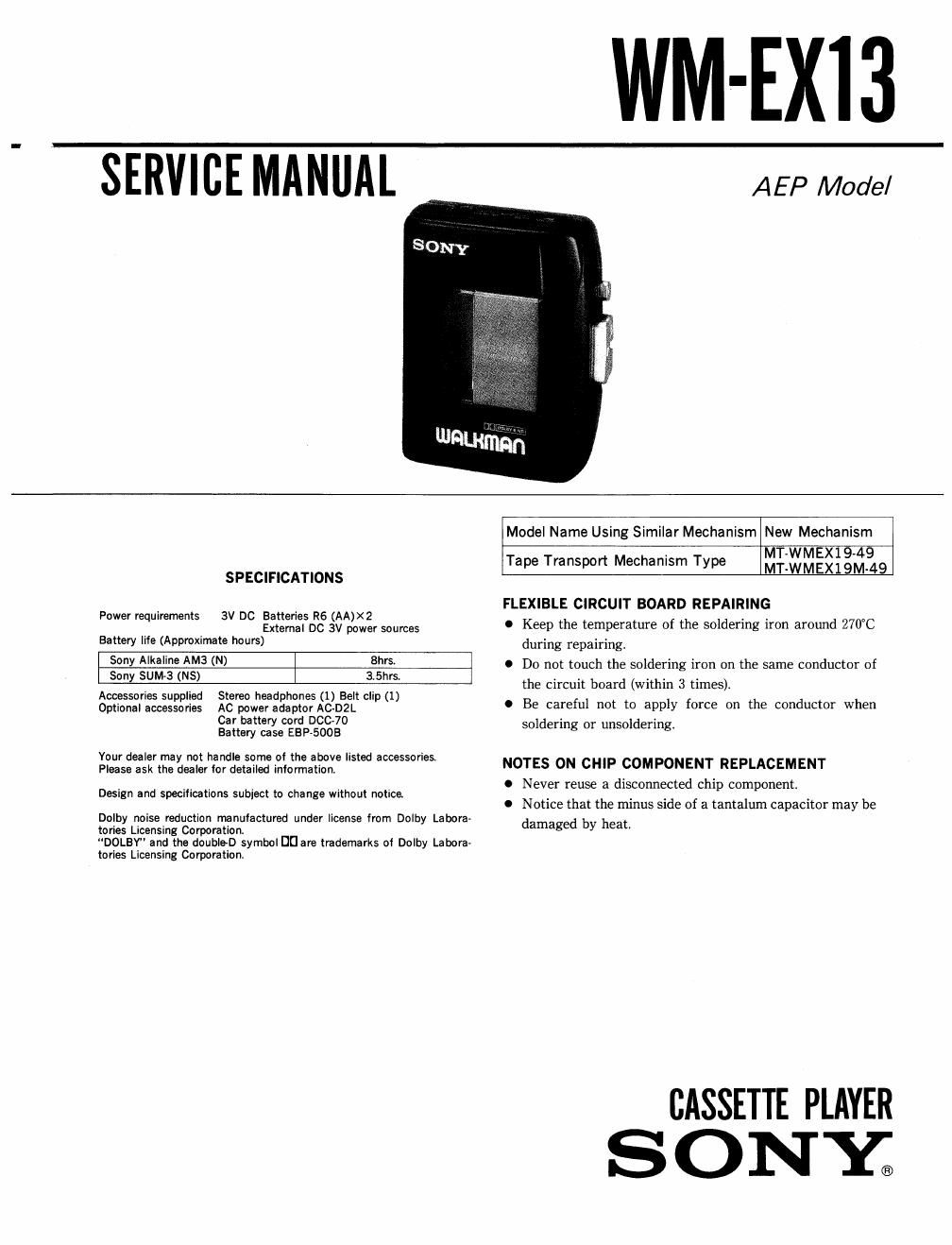 sony wm ex 13 service manual