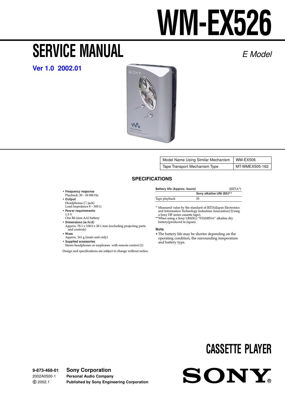 sony wm ex 526 service manual