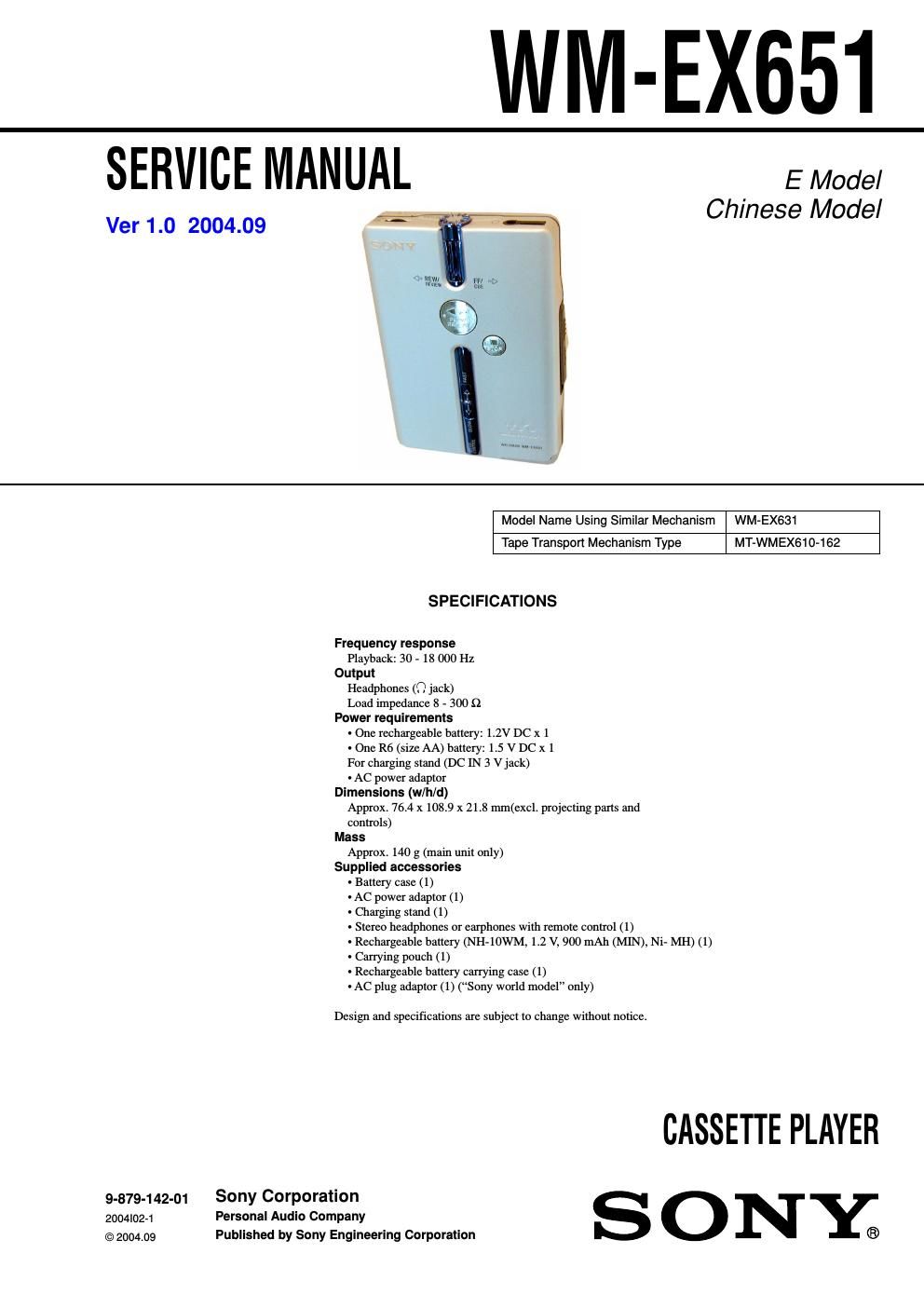 sony wm ex 651 service manual