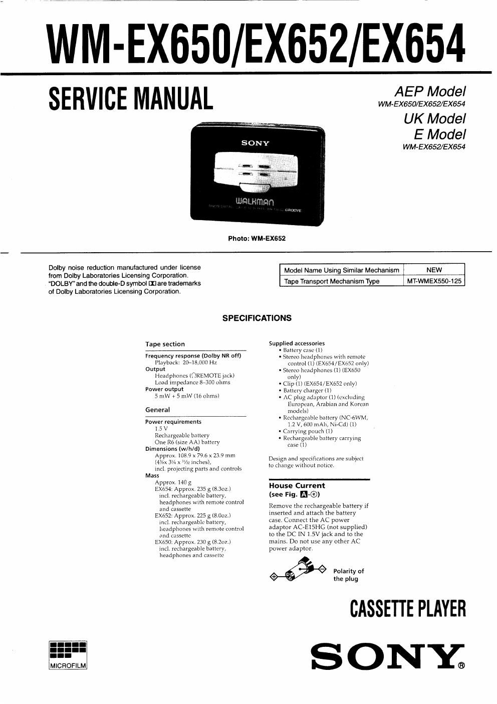 sony wm ex 652 service manual