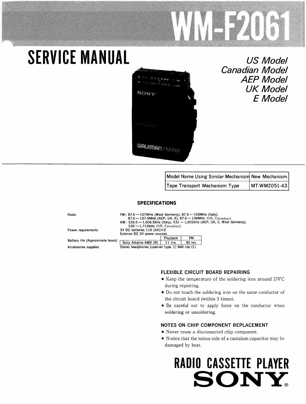 sony wm f 2061 service manual